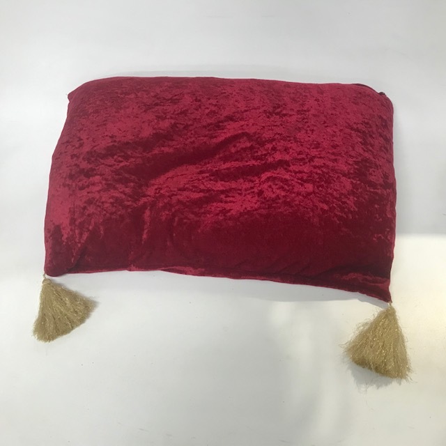 CUSHION, Red (Dark Red) Velvet with 2 gold Tassels